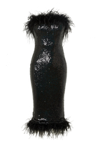 فستان صوفيا بنمط باندو بحافة مزينة بالريش